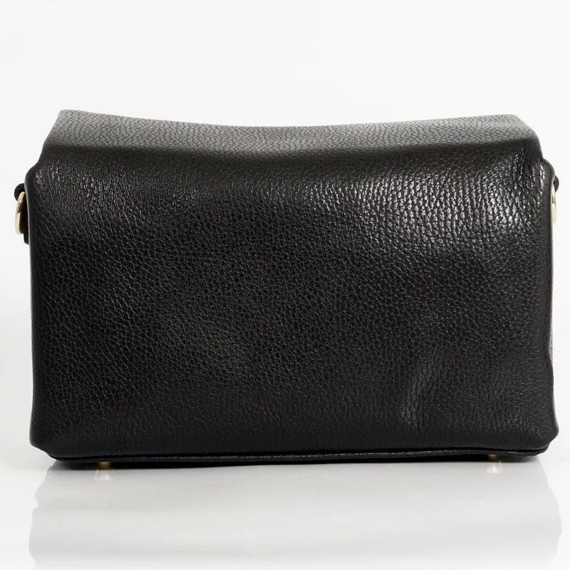 Bolso bandolera de piel con solapa Negro Laia