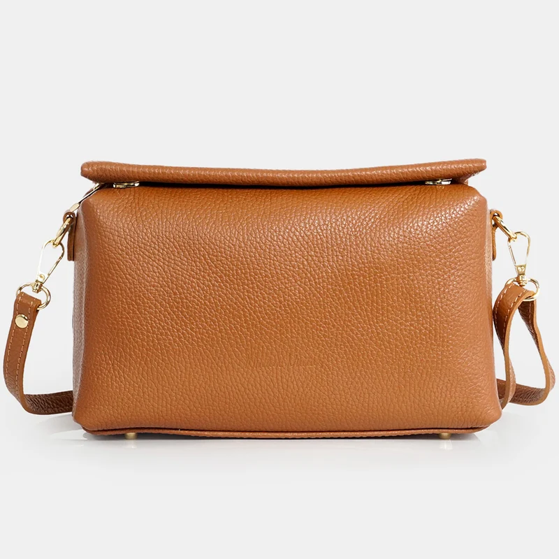 Bolso bandolera de piel con solapa Marrón Laia