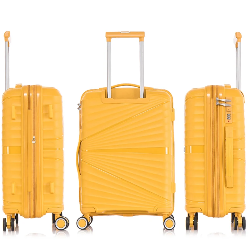 Juego de maletas PP Rígida 3 piezas|Maleta Cabina 55cm|Maleta Mediana extensible 65cm|Maleta Grande Extensible 75cm|Choco Amarillo
