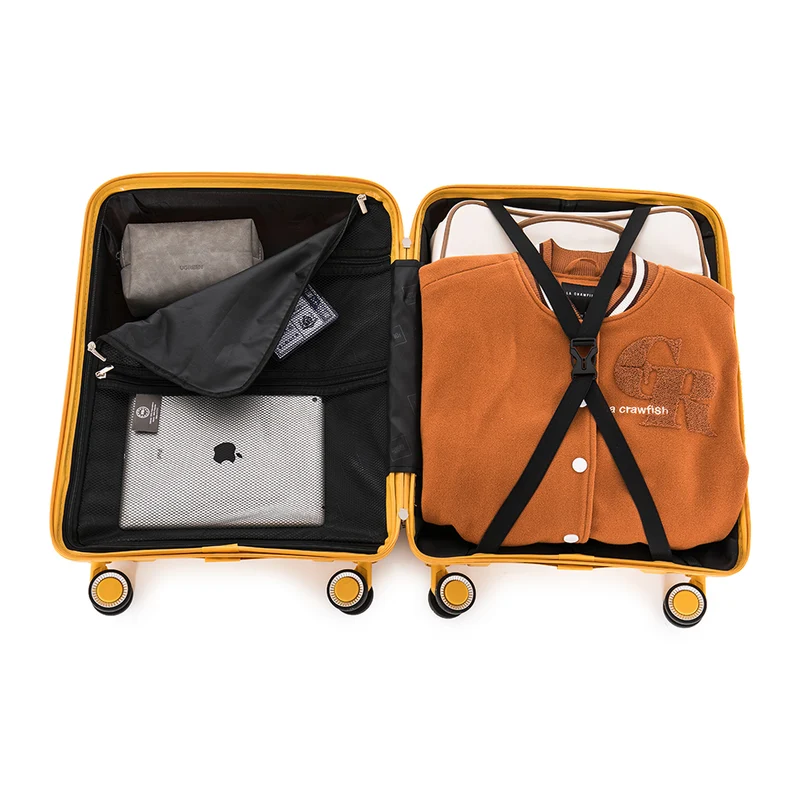 Juego de maletas PP Rígida 3 piezas|Maleta Cabina 55cm|Maleta Mediana extensible 65cm|Maleta Grande Extensible 75cm|Choco Amarillo