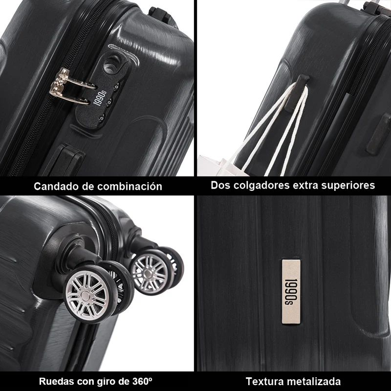 Maleta Cabina 55x39x21cm Policarbonato 45L - 20 Pulgadas Negro - Seda