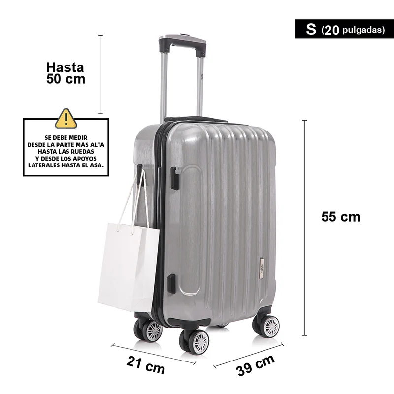 Maleta Cabina 55x39x21cm Policarbonato 45L - 20 Pulgadas Plateada - Seda