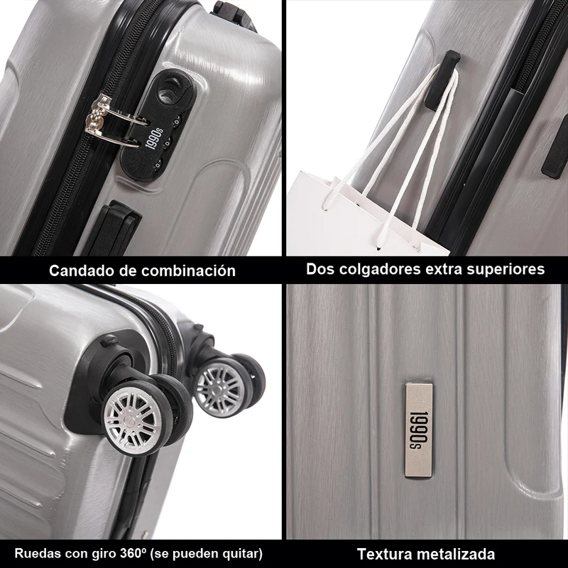 Maleta Cabina 55x39x21cm Policarbonato 45L - 20 Pulgadas Plateada - Seda