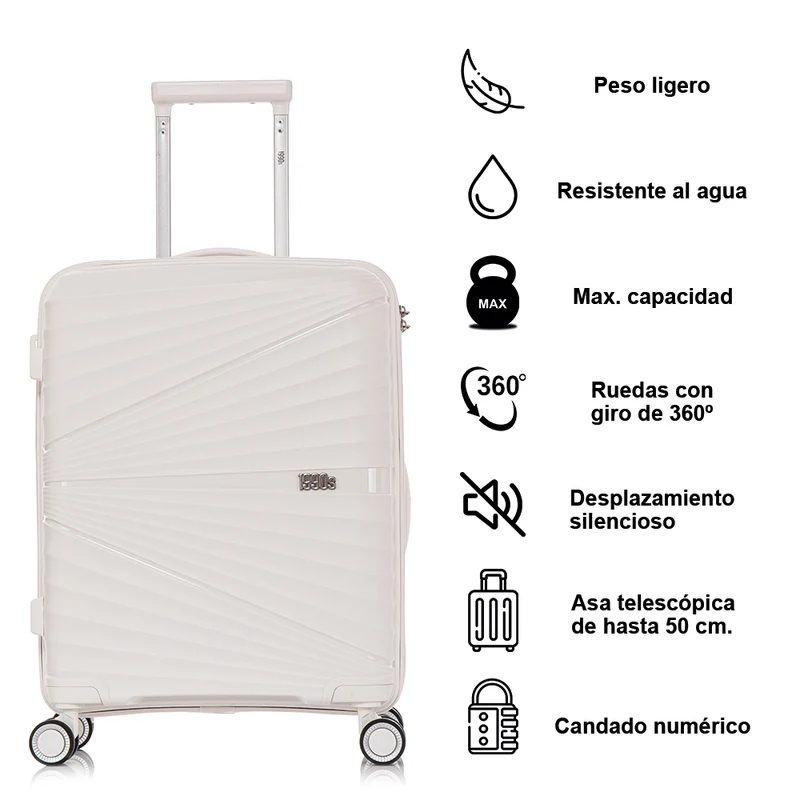 Juego de maletas PP Rígida 3 piezas|Maleta Cabina 55cm|Maleta Mediana extensible 65cm|Maleta Grande Extensible 75cm|Choco Blanco
