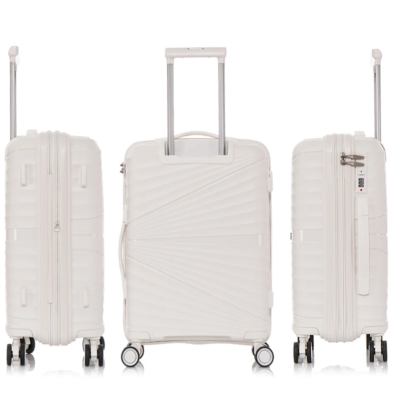 Juego de maletas PP Rígida 3 piezas|Maleta Cabina 55cm|Maleta Mediana extensible 65cm|Maleta Grande Extensible 75cm|Choco Blanco