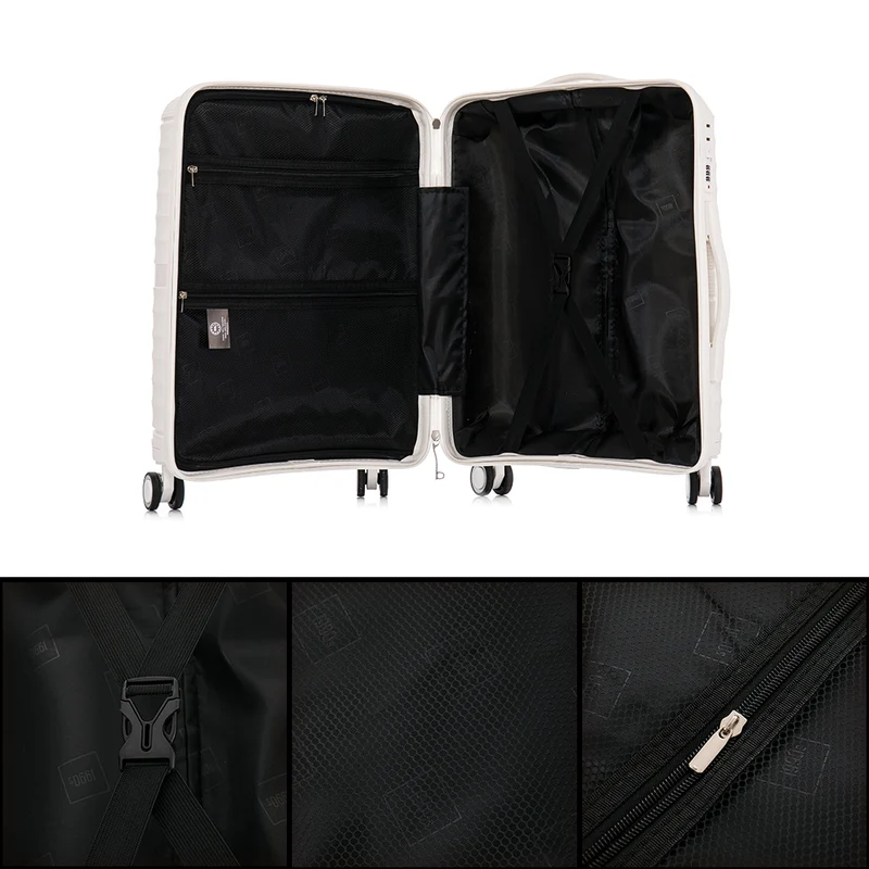 Juego de maletas PP Rígida 3 piezas|Maleta Cabina 55cm|Maleta Mediana extensible 65cm|Maleta Grande Extensible 75cm|Choco Blanco