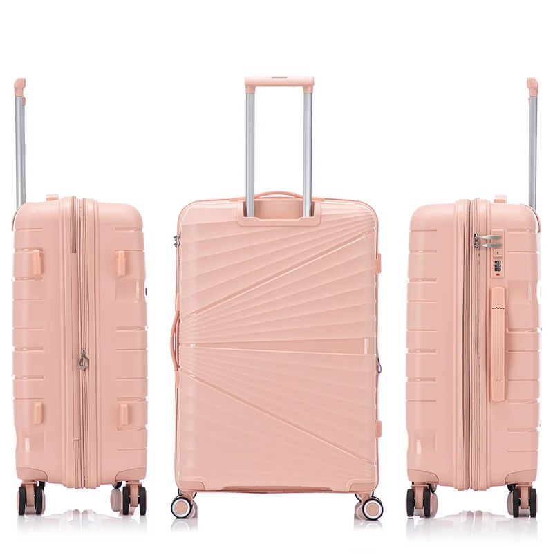 Juego de maletas PP Rígida 3 piezas|Maleta Cabina 55cm|Maleta Mediana extensible 65cm|Maleta Grande Extensible 75cm|Choco Rosa Claro
