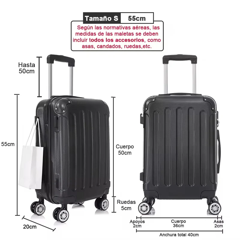 Maleta Cabina ABS 55x40x20cm 44L - 20 Pulgadas Negro - Marina
