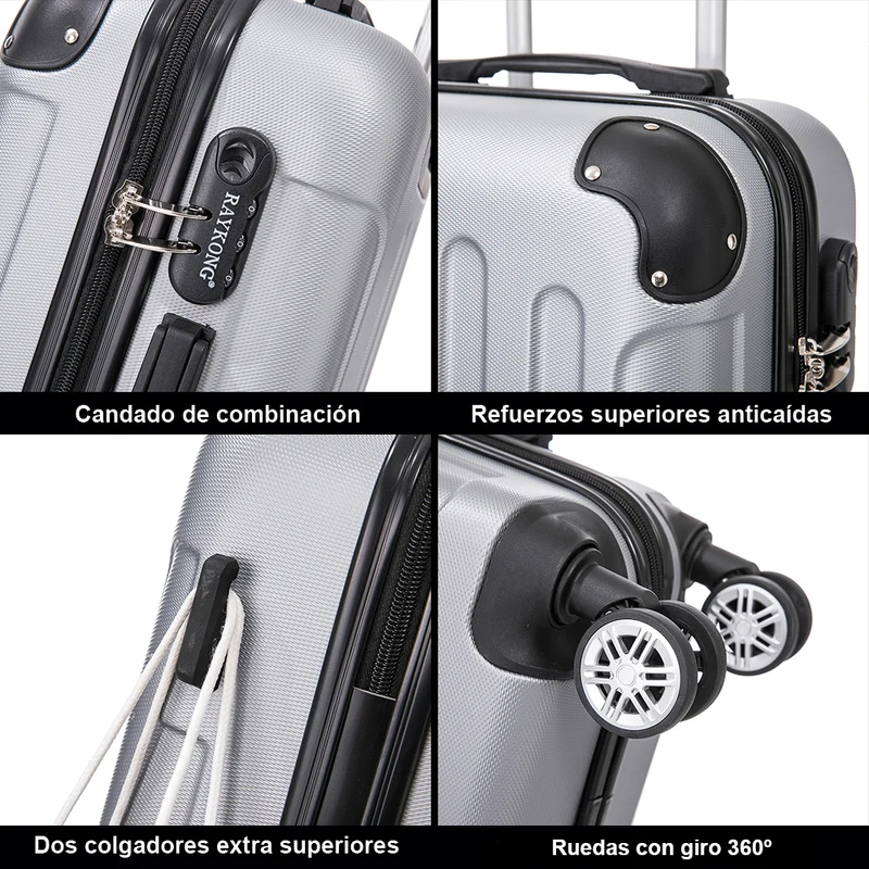 Maleta Cabina ABS 55x40x20cm 44L - 20 Pulgadas Plateada - Marina