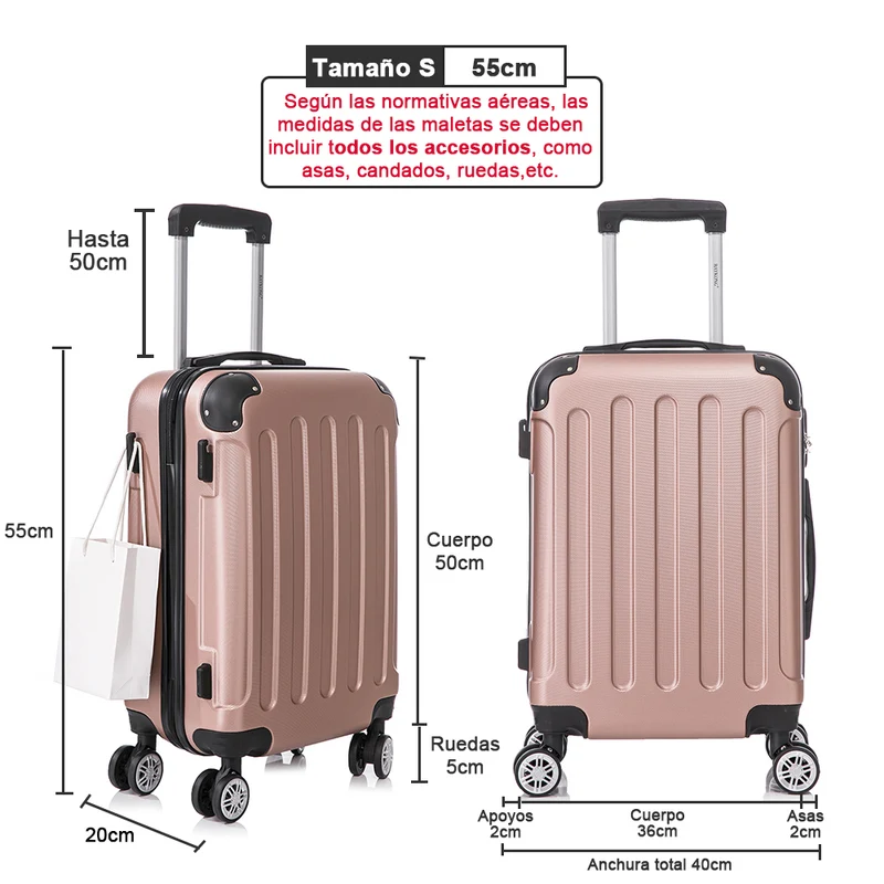 Maleta Cabina ABS 55x40x20cm 44L - 20 Pulgadas RosaDorada - Marina