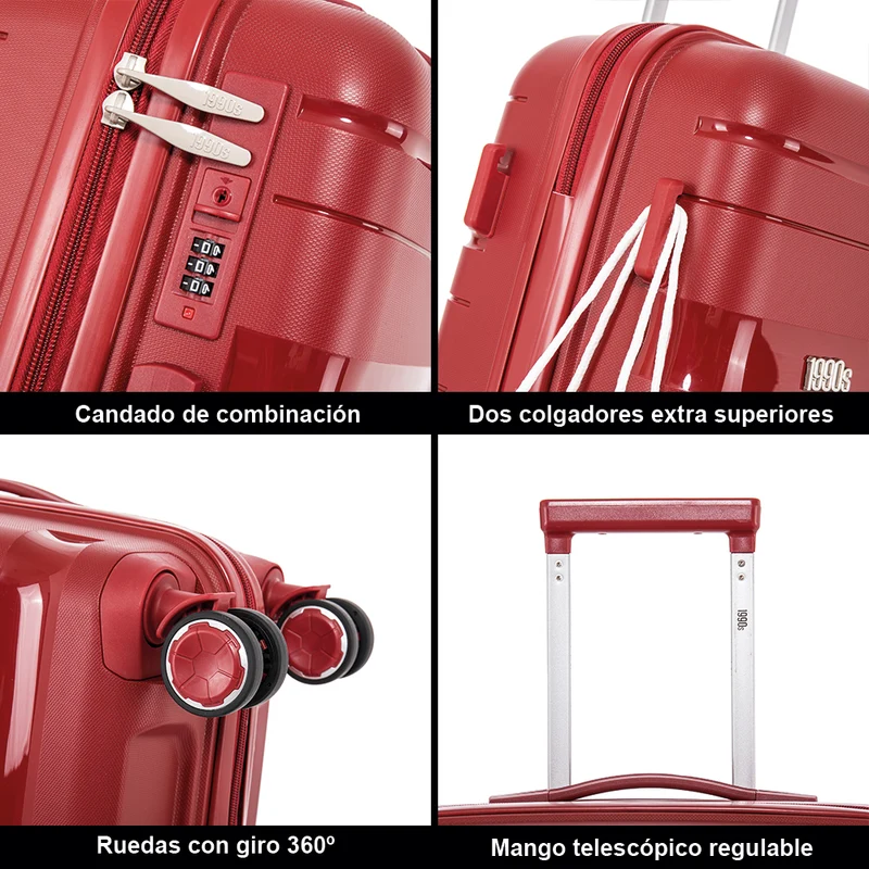 Maleta de cabina 55x38x22 cm (44L) Polipropileno - Candado Incrustado - 20 Pulgadas - Burdeos - Bass