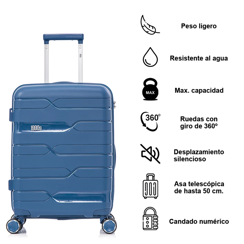 Juego de maletas PP Rígida 3 piezas|Maleta Cabina 55cm|Maleta Mediana 65cm Expandible |Maleta Grande 75cm Expandible |Bass Azul