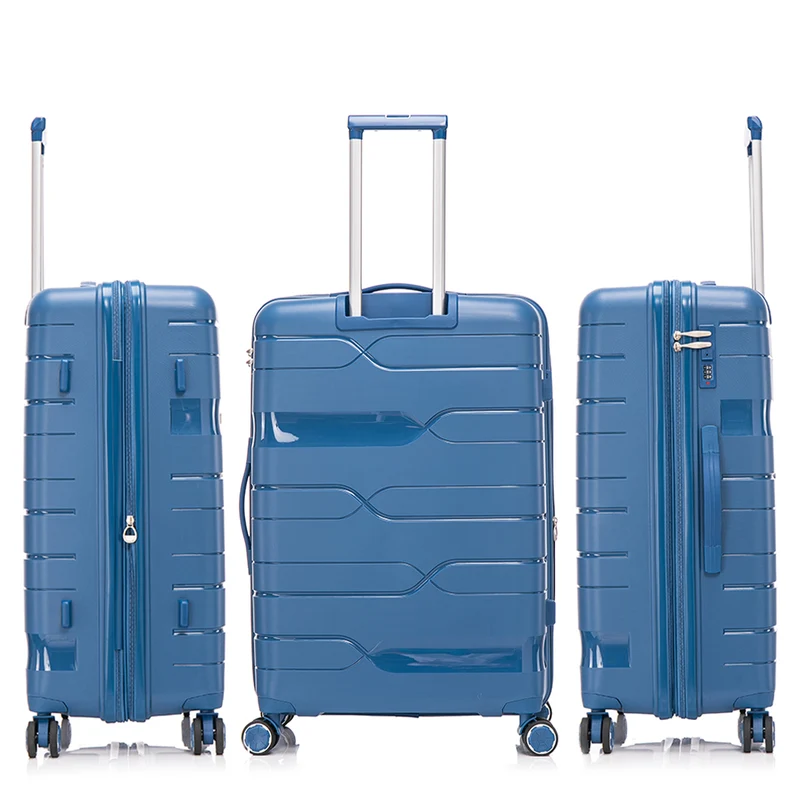 Juego de maletas PP Rígida 3 piezas|Maleta Cabina 55cm|Maleta Mediana 65cm Expandible |Maleta Grande 75cm Expandible |Bass Azul