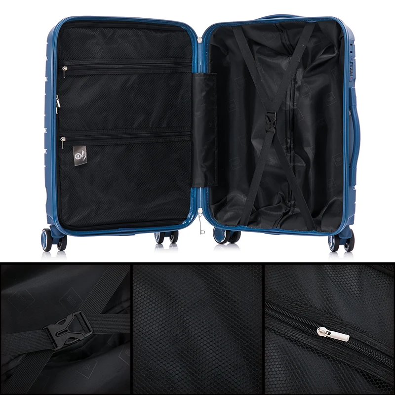Juego de maletas PP Rígida 3 piezas|Maleta Cabina 55cm|Maleta Mediana 65cm Expandible |Maleta Grande 75cm Expandible |Bass Azul