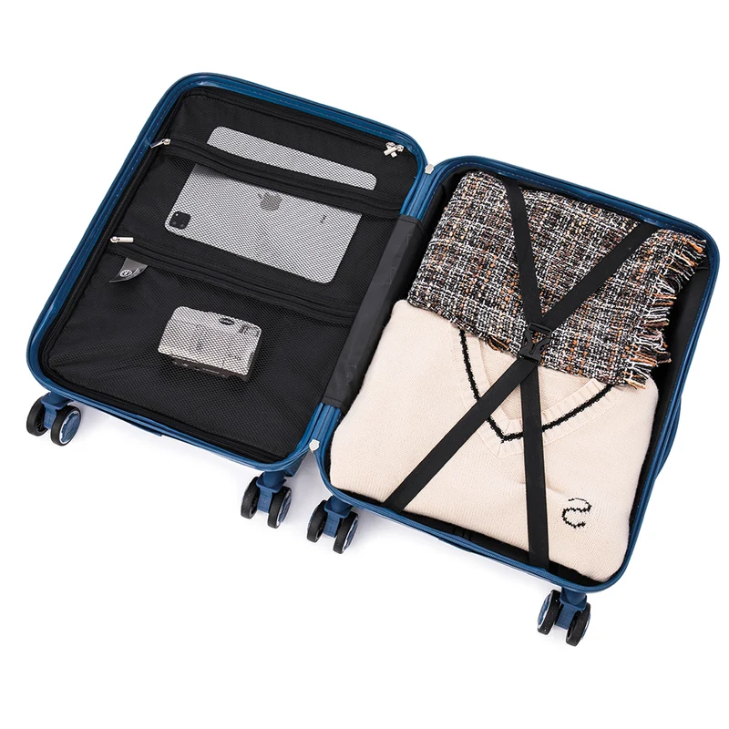 Juego de maletas PP Rígida 3 piezas|Maleta Cabina 55cm|Maleta Mediana 65cm Expandible |Maleta Grande 75cm Expandible |Bass Azul