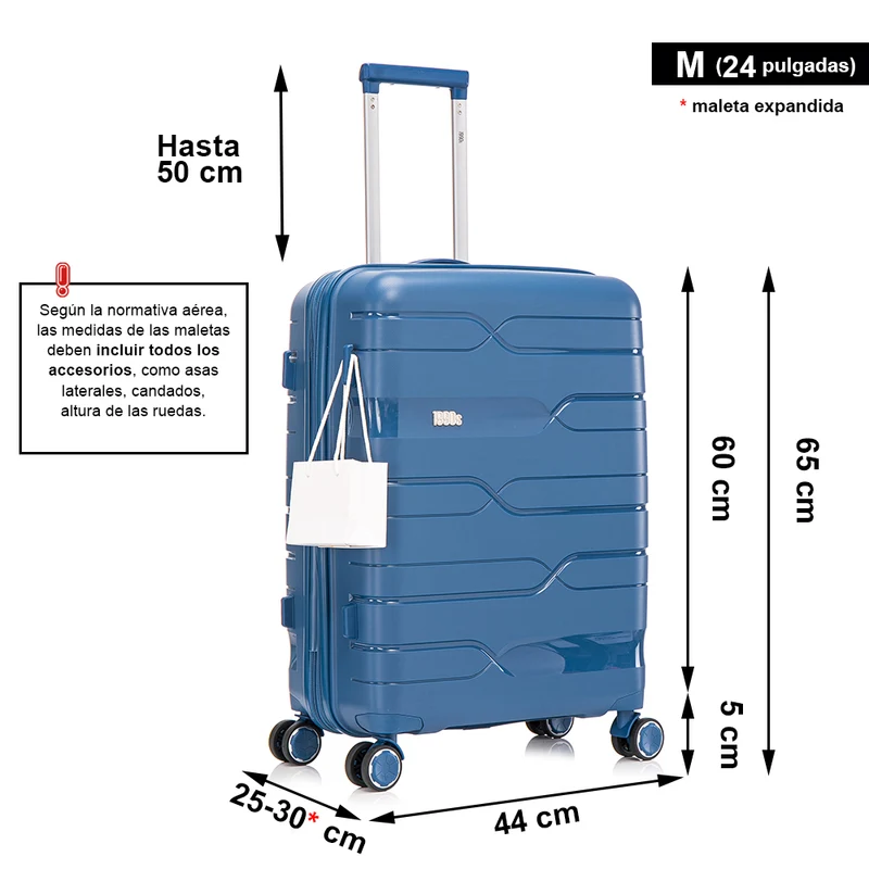 Juego de maletas PP Rígida 3 piezas|Maleta Cabina 55cm|Maleta Mediana 65cm Expandible |Maleta Grande 75cm Expandible |Bass Azul