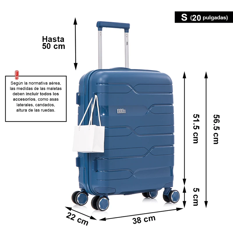 Juego de maletas PP Rígida 3 piezas|Maleta Cabina 55cm|Maleta Mediana 65cm Expandible |Maleta Grande 75cm Expandible |Bass Azul