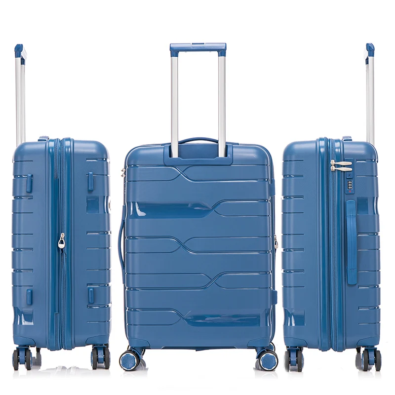 Juego de maletas PP Rígida 3 piezas|Maleta Cabina 55cm|Maleta Mediana 65cm Expandible |Maleta Grande 75cm Expandible |Bass Azul