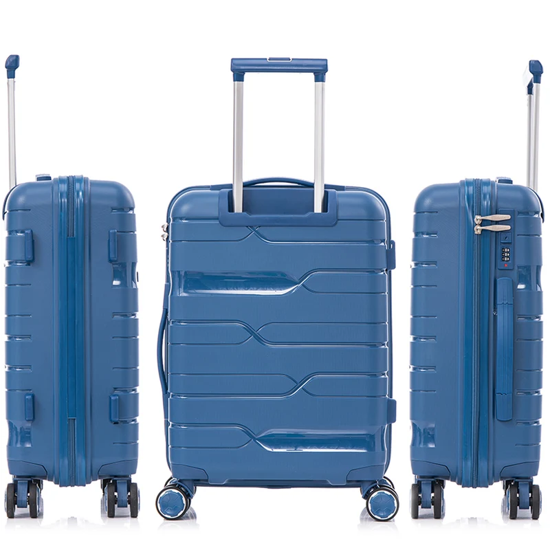 Juego de maletas PP Rígida 3 piezas|Maleta Cabina 55cm|Maleta Mediana 65cm Expandible |Maleta Grande 75cm Expandible |Bass Azul