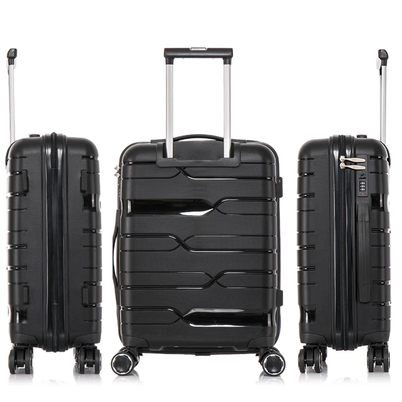 Juego de maletas PP Rígida 3 piezas|Maleta Cabina 55cm|Maleta Mediana 65cm Expandible |Maleta Grande 75cm Expandible |Bass Negro