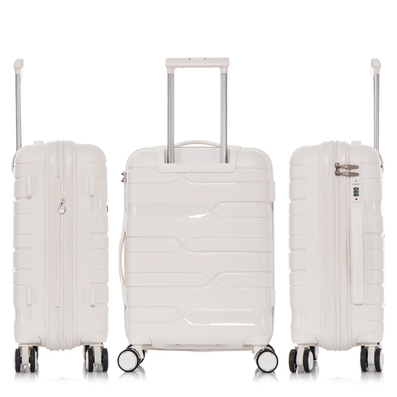 Juego de maletas PP Rígida 3 piezas|Maleta Cabina 55cm|Maleta Mediana 65cm Expandible |Maleta Grande 75cm Expandible |Bass Blanco