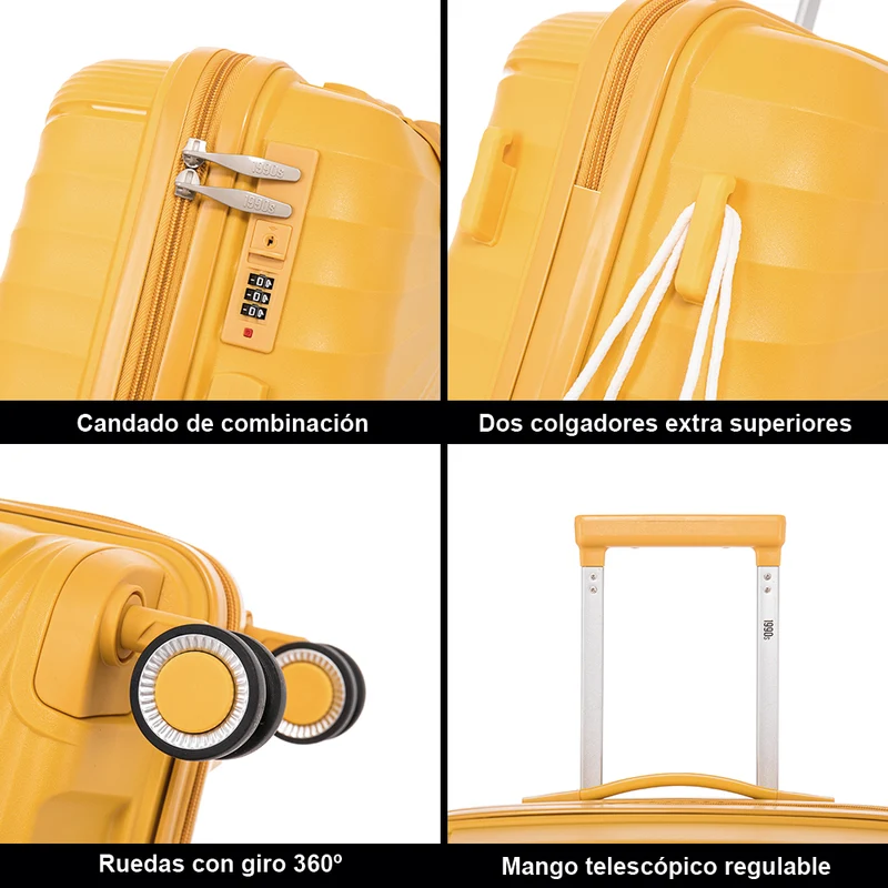Maleta de cabina 55x39x21.5 cm (46L) Polipropileno - Candado Incrustado - 20 Pulgadas - Amarillo - Chocolate