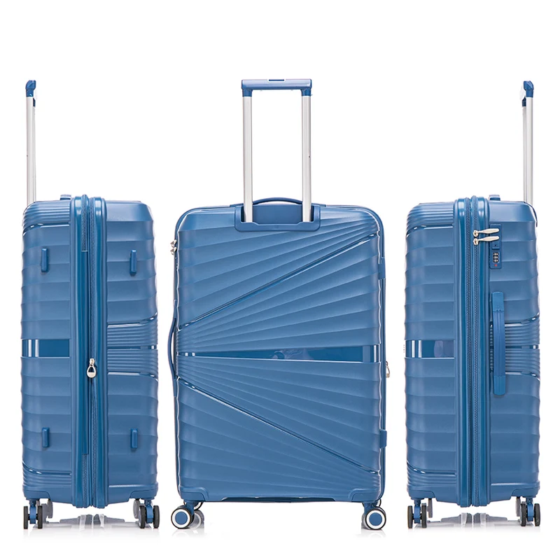 Juego de maletas PP Rígida 3 piezas|Maleta Cabina 55cm|Maleta Mediana 65cm Expandible |Maleta Grande 75cm Expandible |Choco Azul marino