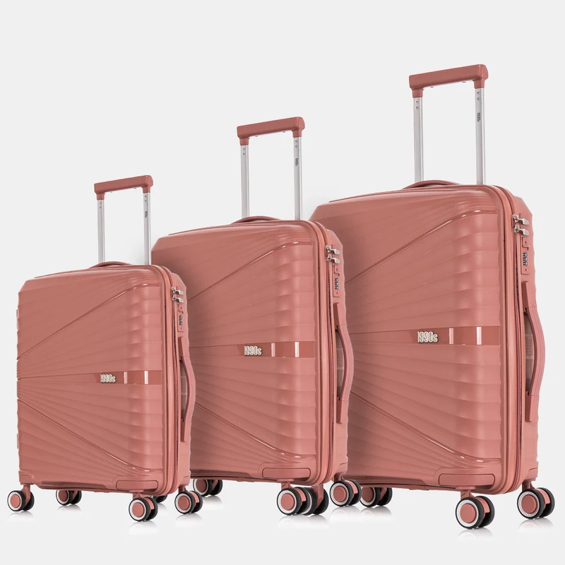 Juego de maletas PP Rígida 3 piezas|Maleta Cabina 55cm|Maleta Mediana extensible 65cm|Maleta Grande Extensible 75cm|Choco Rosa