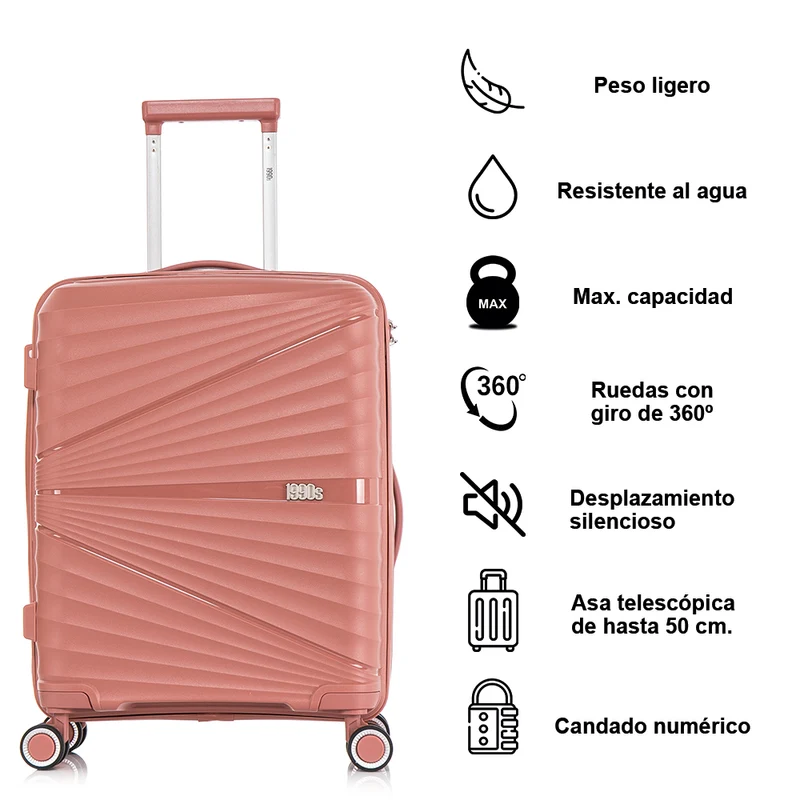Juego de maletas PP Rígida 3 piezas|Maleta Cabina 55cm|Maleta Mediana extensible 65cm|Maleta Grande Extensible 75cm|Choco Rosa