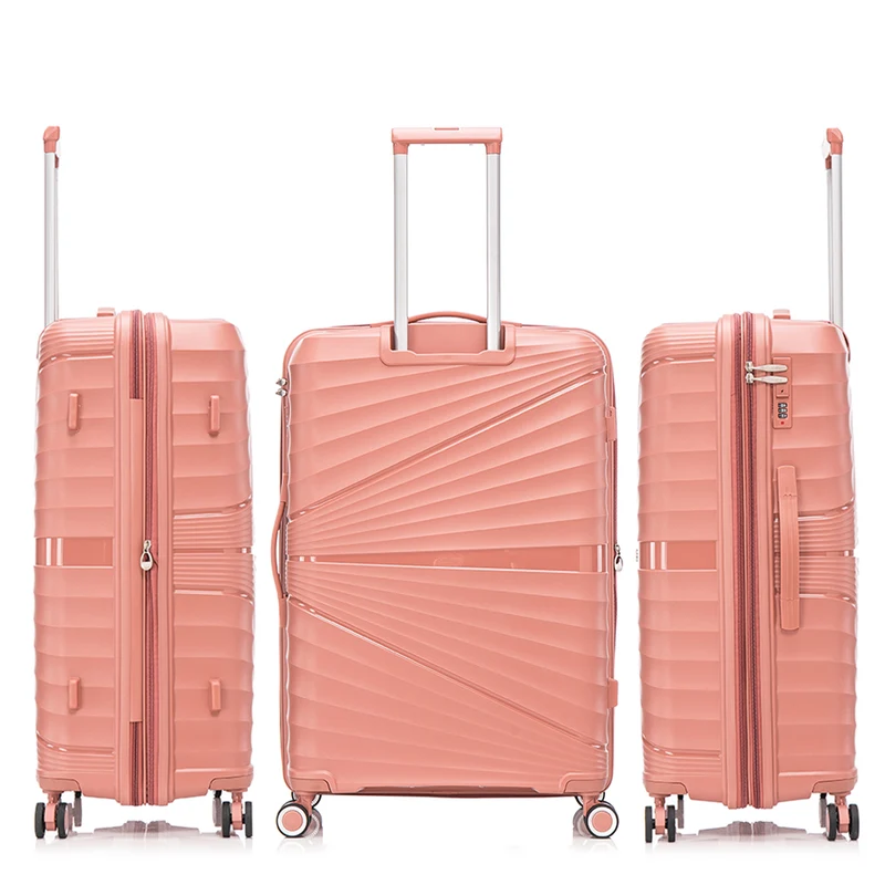 Juego de maletas PP Rígida 3 piezas|Maleta Cabina 55cm|Maleta Mediana extensible 65cm|Maleta Grande Extensible 75cm|Choco Rosa