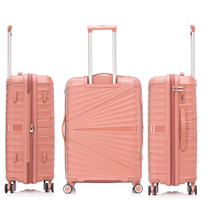 Juego de maletas PP Rígida 3 piezas|Maleta Cabina 55cm|Maleta Mediana extensible 65cm|Maleta Grande Extensible 75cm|Choco Rosa
