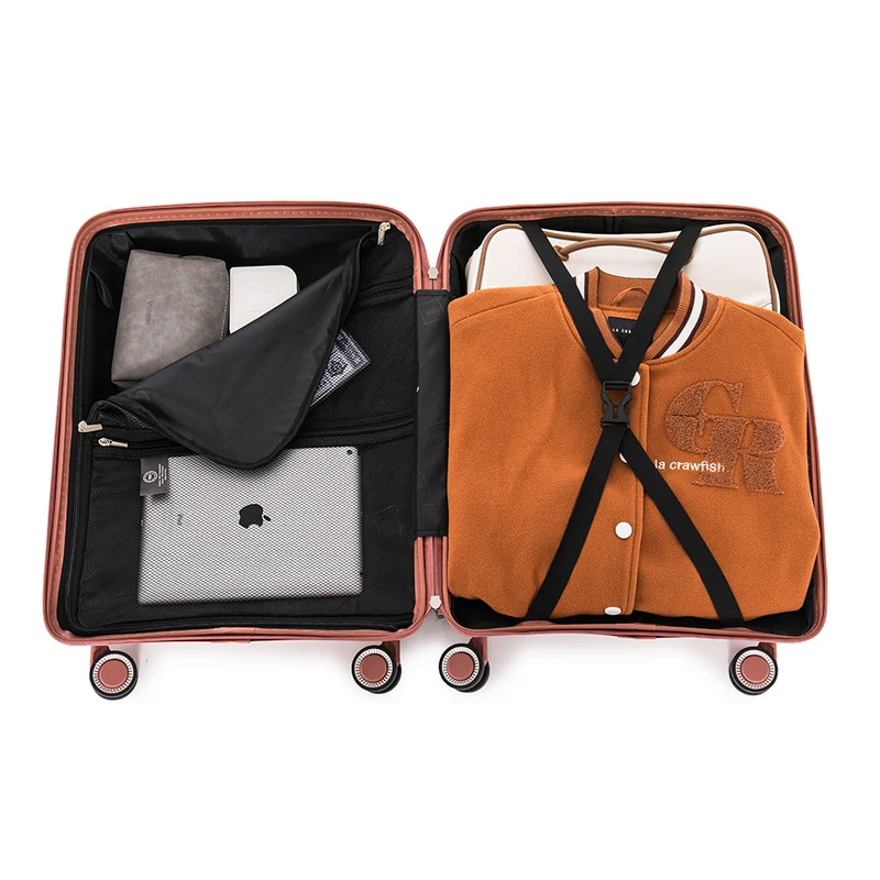 Juego de maletas PP Rígida 3 piezas|Maleta Cabina 55cm|Maleta Mediana extensible 65cm|Maleta Grande Extensible 75cm|Choco Rosa