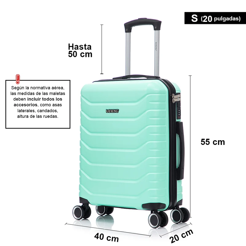 RAYKONG Maleta de Cabina 55x40x20cm Policarbonato (40L) semirígida Trolley pequeño Equipaje de Mano 4 Ruedas giratorios a 360º Cierre numérico-Menta