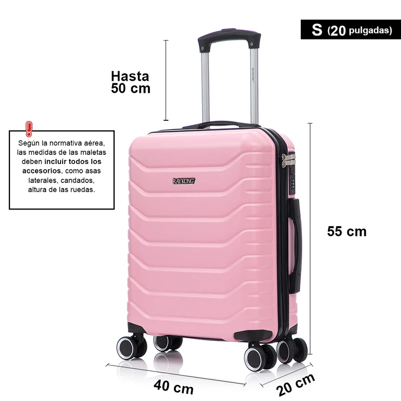 RAYKONG Maleta de Cabina 55x40x20cm Policarbonato (40L) semirígida Trolley pequeño Equipaje de Mano 4 Ruedas giratorios a 360º Cierre numérico-Rosa