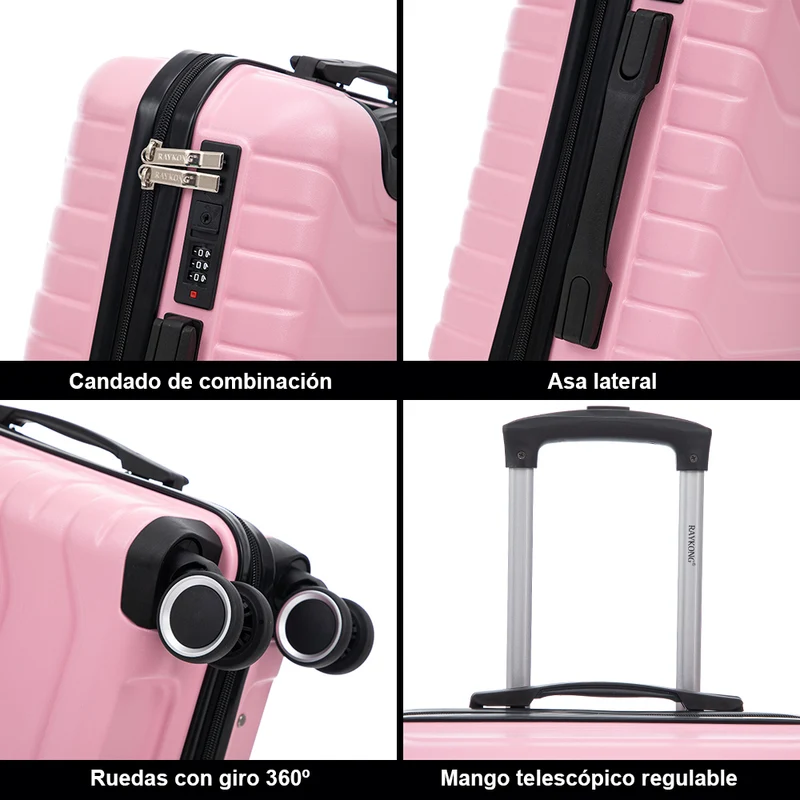 RAYKONG Maleta de Cabina 55x40x20cm Policarbonato (40L) semirígida Trolley pequeño Equipaje de Mano 4 Ruedas giratorios a 360º Cierre numérico-Rosa