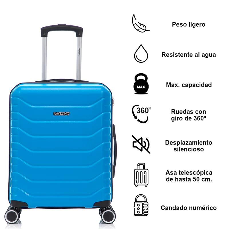 RAYKONG Maleta de Cabina 55x40x20cm Policarbonato (40L) semirígida Trolley pequeño Equipaje de Mano 4 Ruedas giratorios a 360º Cierre numérico- Turquesa