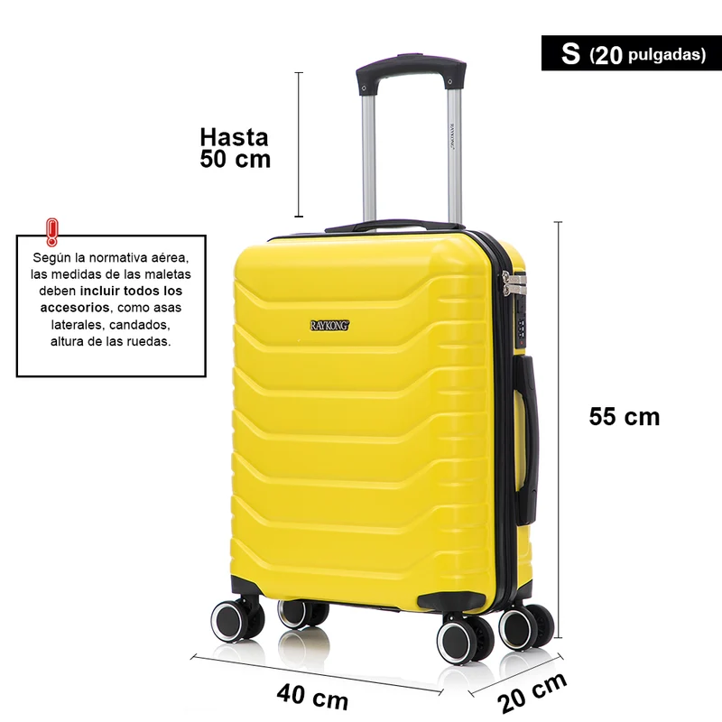 RAYKONG Maleta de Cabina 55x40x20cm Policarbonato (40L) semirígida Trolley pequeño Equipaje de Mano 4 Ruedas giratorios a 360º Cierre numérico - Amarillo