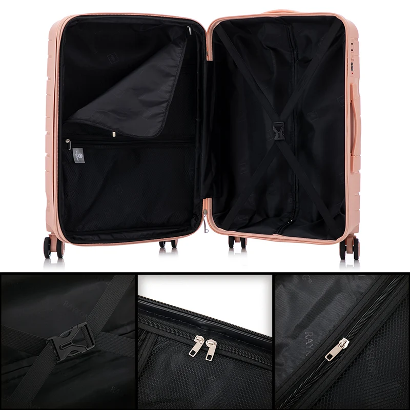 Juego de maletas PP Rígida 3 piezas|Maleta Cabina 55cm|Maleta Mediana 65cm Expandible |Maleta Grande 75cm Expandible |Bass RosaClaro