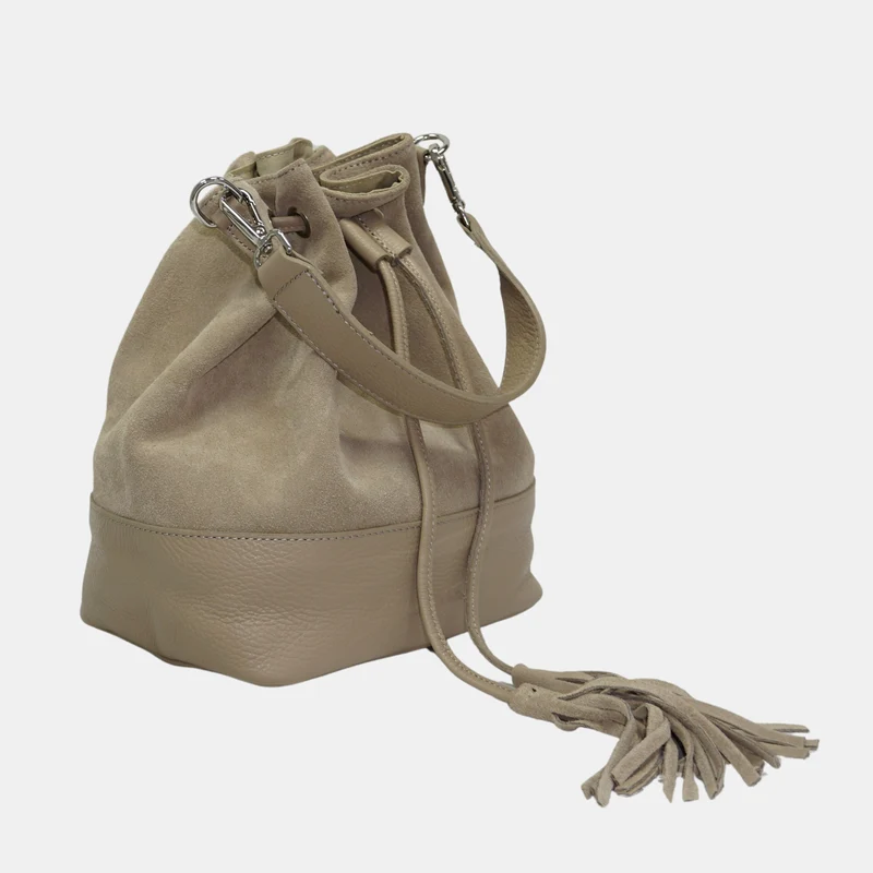 Bandolera mujer piel serraje - bolso saco Giulia (caqui)