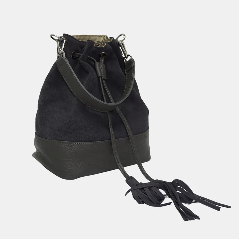Bandolera mujer piel serraje - bolso saco Giulia (gris)