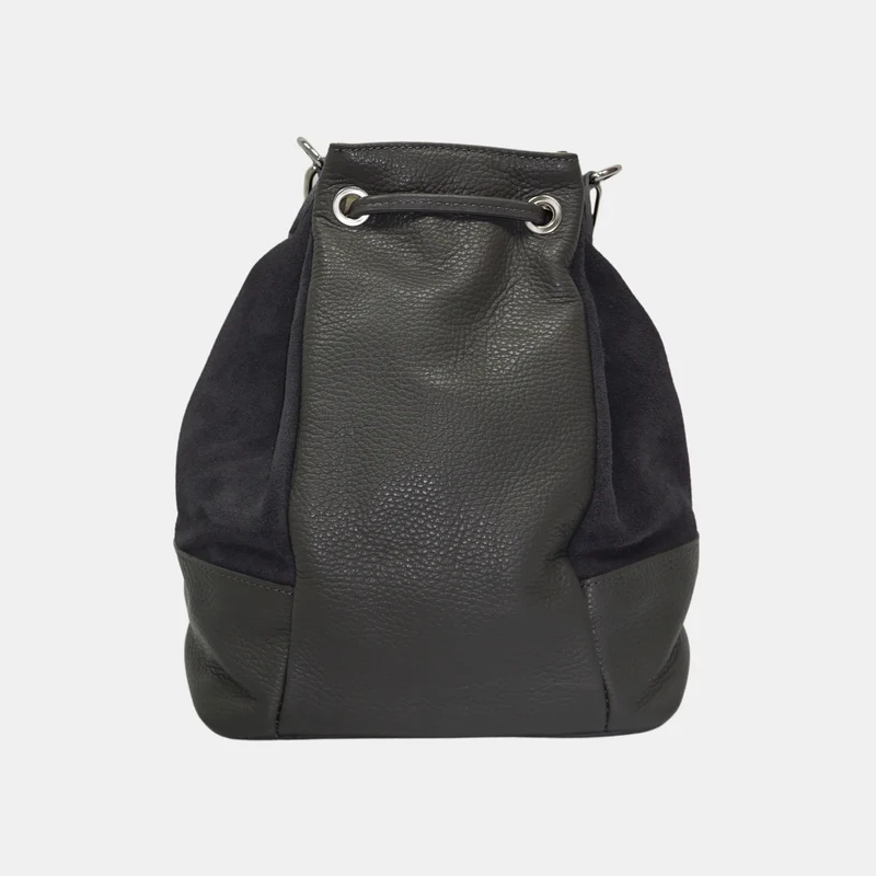 Bandolera mujer piel serraje - bolso saco Giulia (gris)