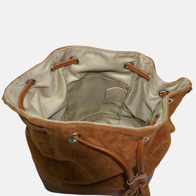 Bandolera mujer piel serraje - bolso saco Giulia (marrón)