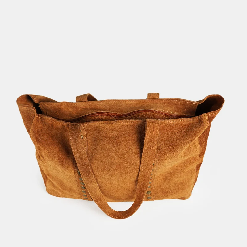 Bolso shopper para mujer de piel para personalizar con tachuelas marrón oscuro Alexandra