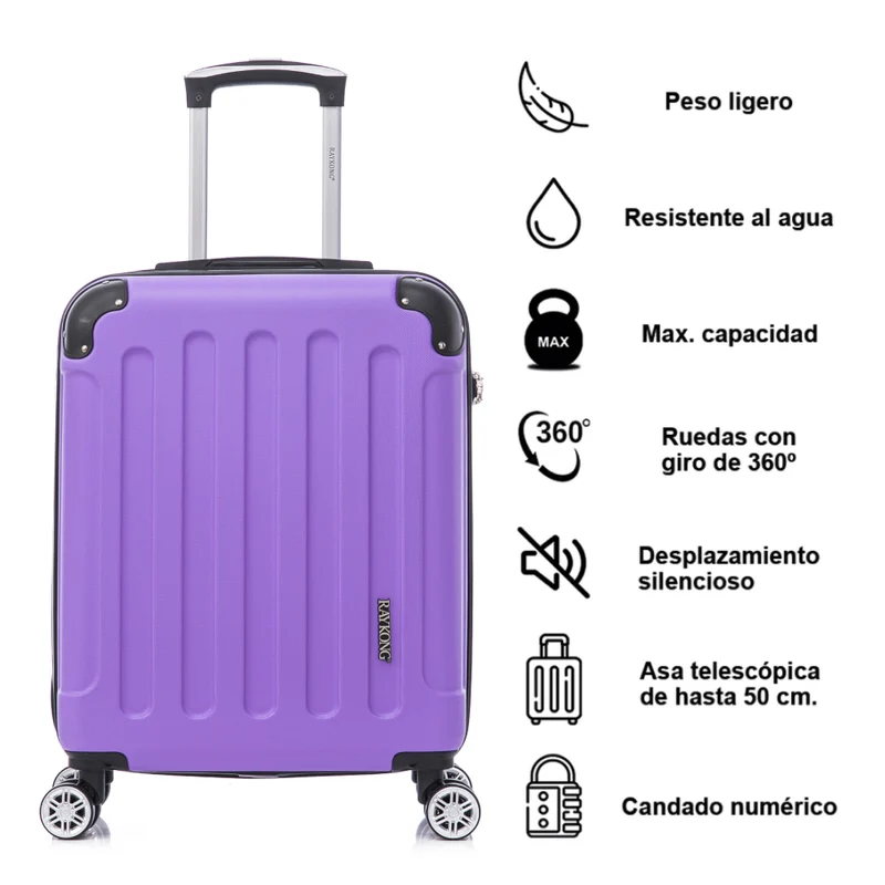 Raykong Maleta Cabina ABS 55x40x20cm (44L) Maxima aprovechamiento de espacio - 20 Pulgadas - Morado