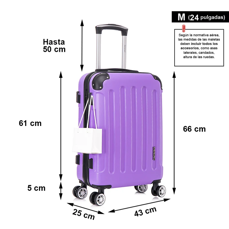 RAYKONG Maleta Mediana ABS 66x43x25cm | 71L | 24 Pulgadas | hasta 23kg semirígidas - Morado