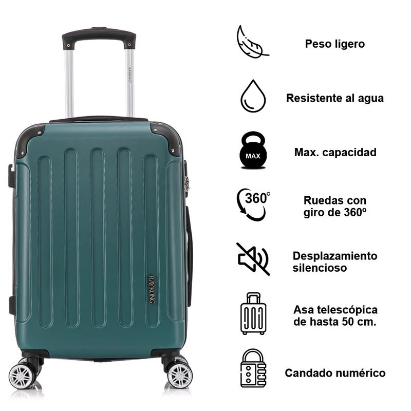 RAYKONG Maleta Mediana ABS 66x43x25cm | 71L | 24 Pulgadas | hasta 23kg semirígidas - Verde