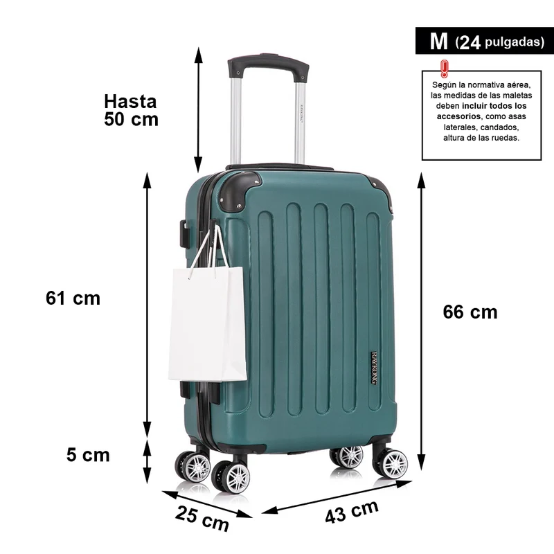 RAYKONG Maleta Mediana ABS 66x43x25cm | 71L | 24 Pulgadas | hasta 23kg semirígidas - Verde