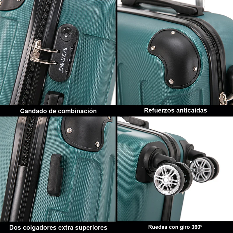 RAYKONG Maleta Mediana ABS 66x43x25cm | 71L | 24 Pulgadas | hasta 23kg semirígidas - Verde