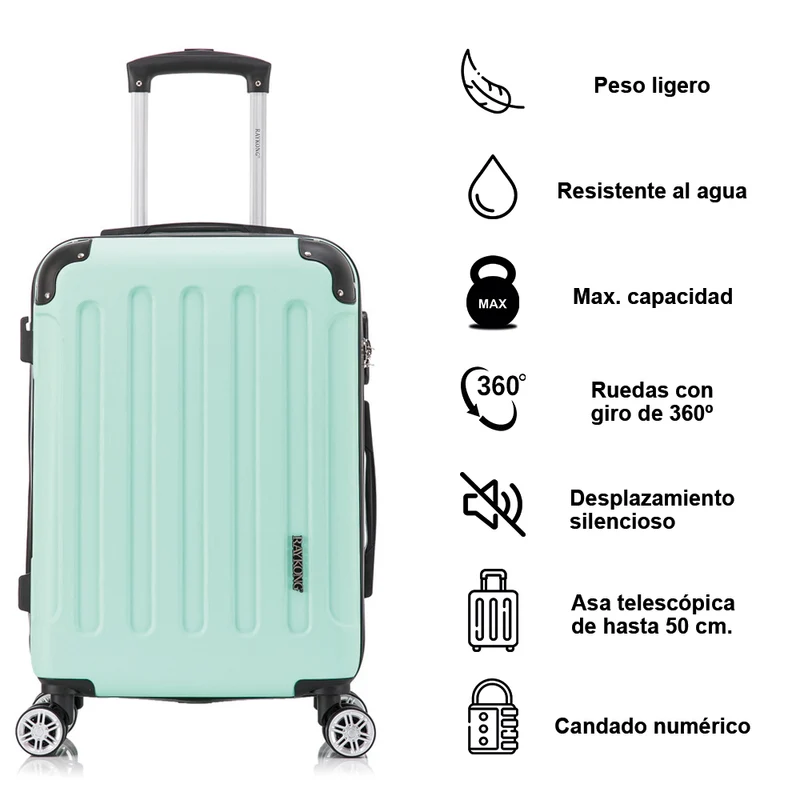 RAYKONG Maleta Mediana ABS 66x43x25cm | 71L | 24 Pulgadas | hasta 23kg semirígidas - Menta