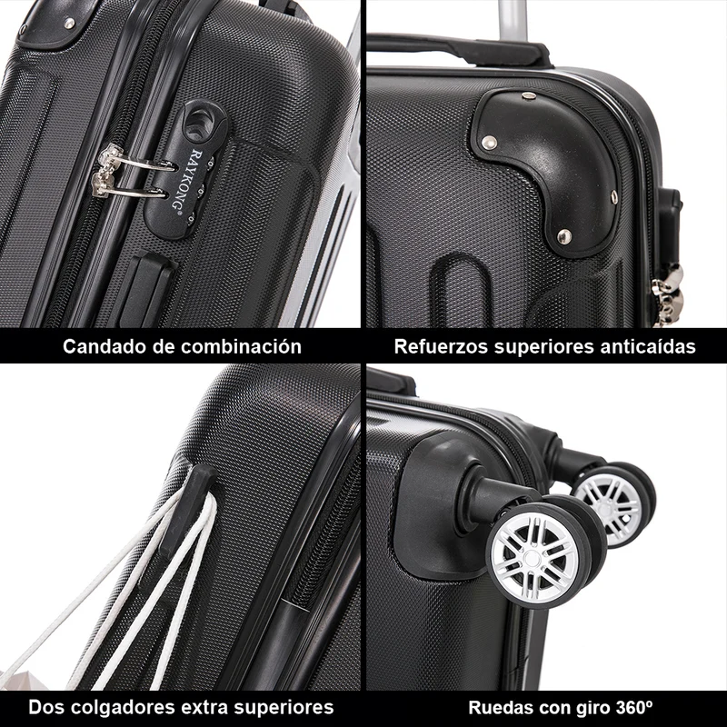 RAYKONG Maleta Mediana ABS 66x43x25cm | 71L | 24 Pulgadas | hasta 23kg semirígidas - Negro
